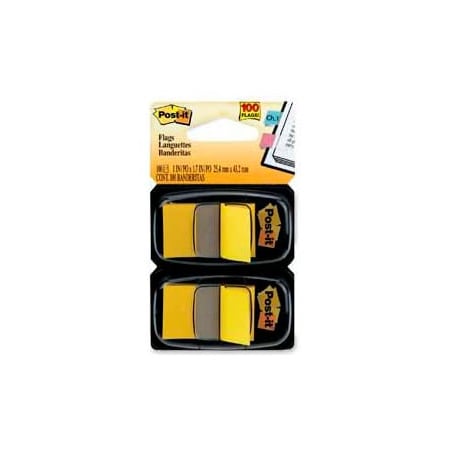 3M Post-it Flags, 1" Wide, Yellow, 50 Flags/Dispenser, 2 Dispensers/Pack 680YW2